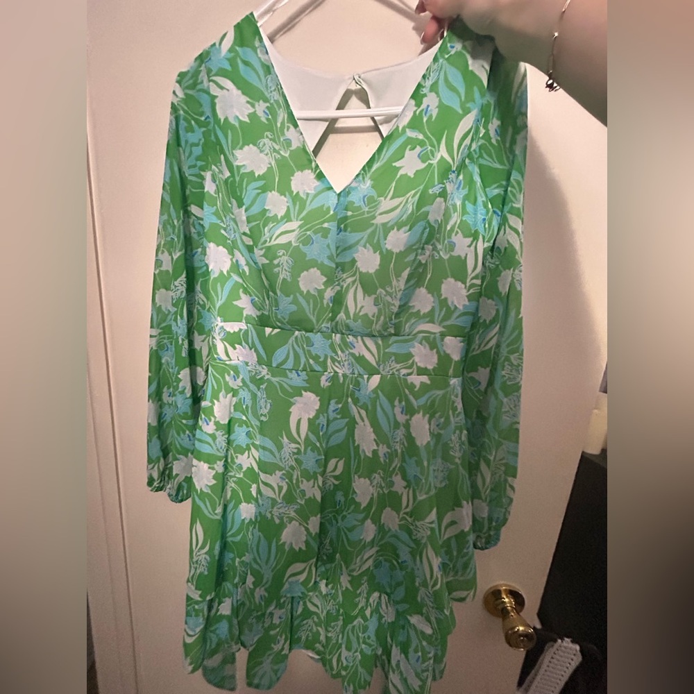 Jessica Simpson Green Floral Long Sleeve Sundress